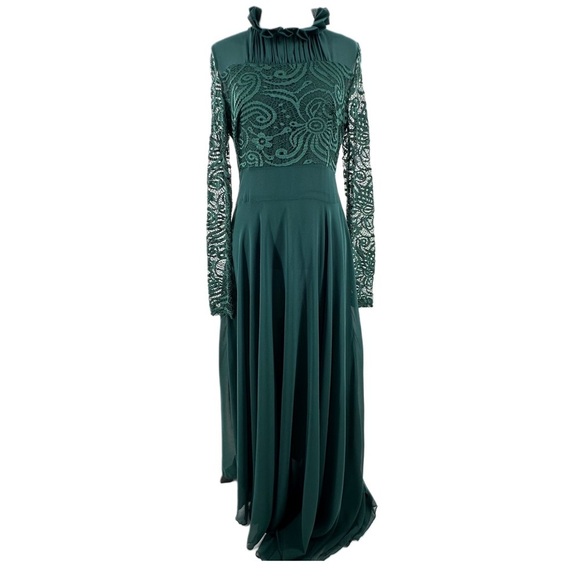 Womens dress size M hunter green formal lace holiday mock turtleneck black  tie - mordernwear.com